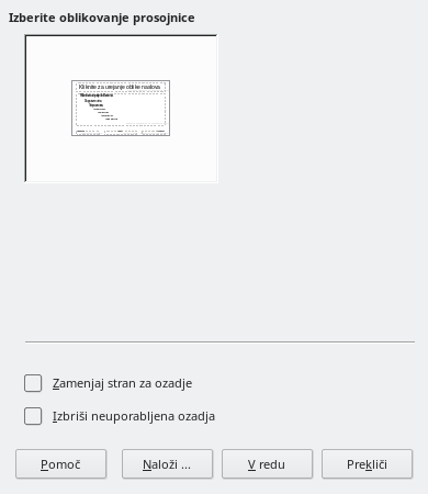 Slika pogovornega okna Oblikovanje prosojnice