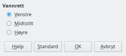 Dialogvindu for justering