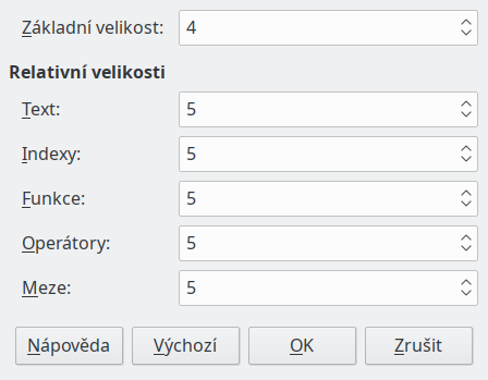 Dialogové okno Velikost písma