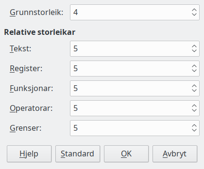 Dialogvindauge for skriftstorleik