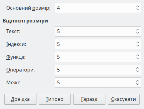 Діалогове вікно розмір шрифту