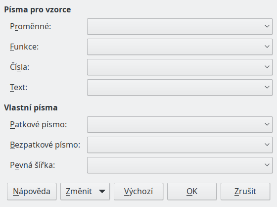 Dialogové okno Typ písma