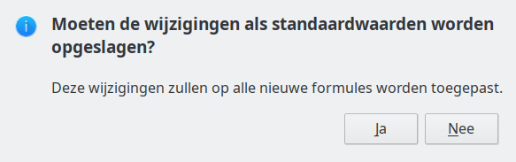 Dialoogvenster Standaardwaarden opslaan