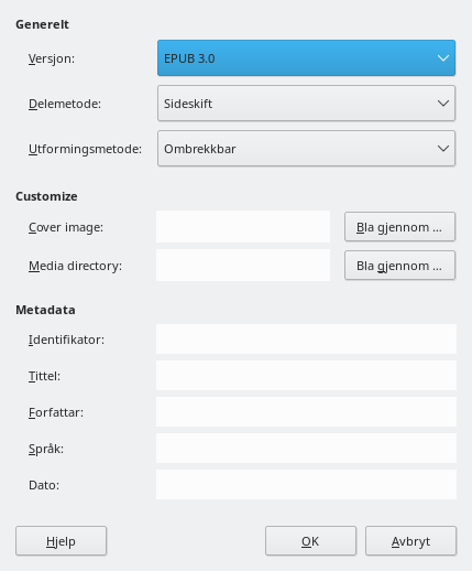 Dialogvindauget for EPUB
