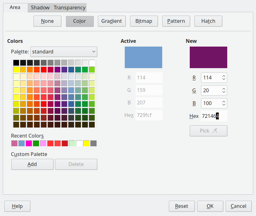 Cuadro de diálogo de la página de color