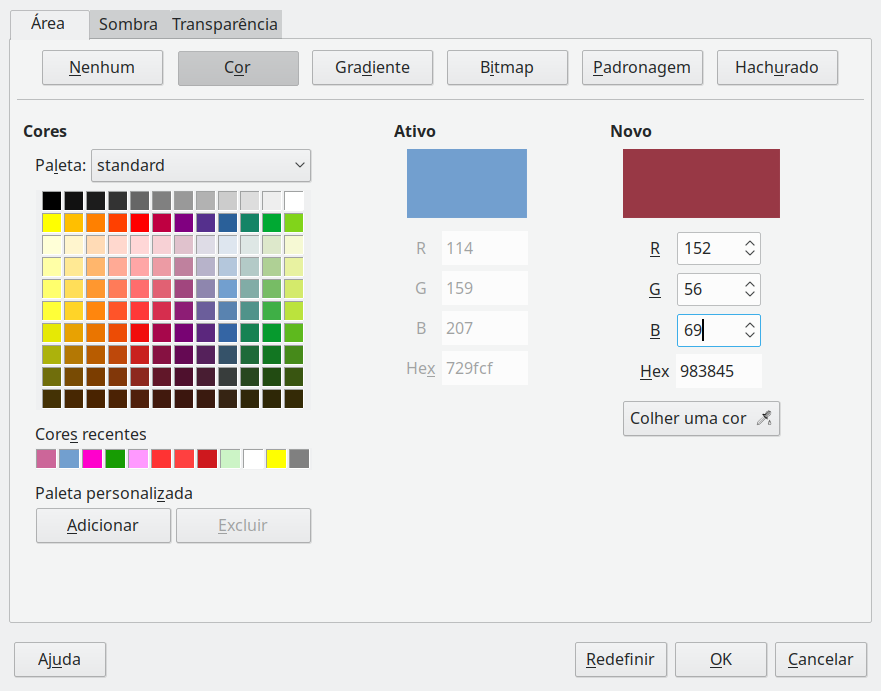 Caixa de diálogo  Cor