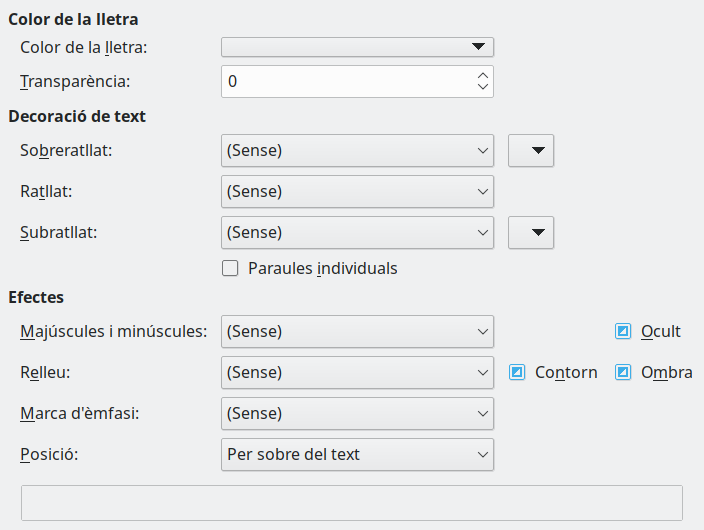 Imatge del diàleg Pàgina d'efectes de lletra