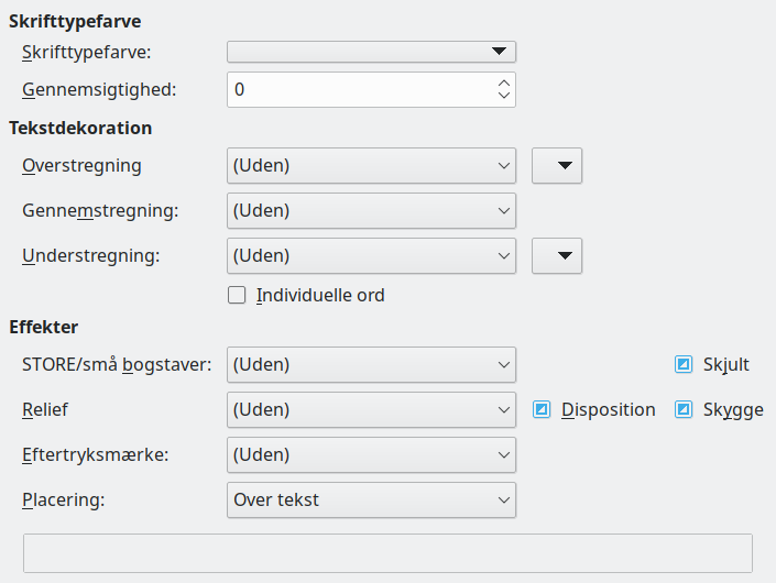 Billede af dialogen Skrifteffekter