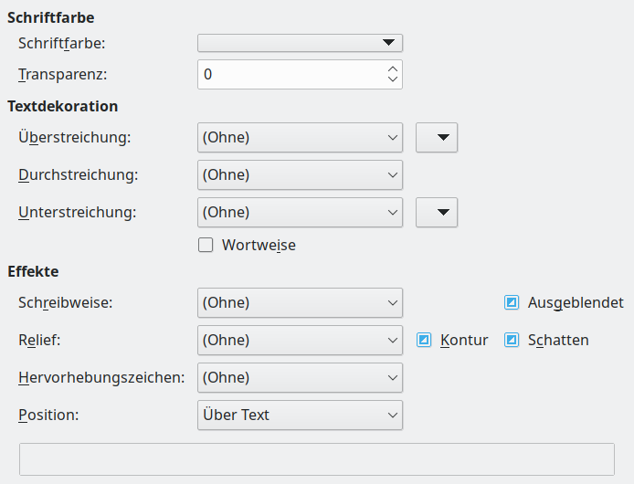 Bild des Dialogs Schrifteffekte
