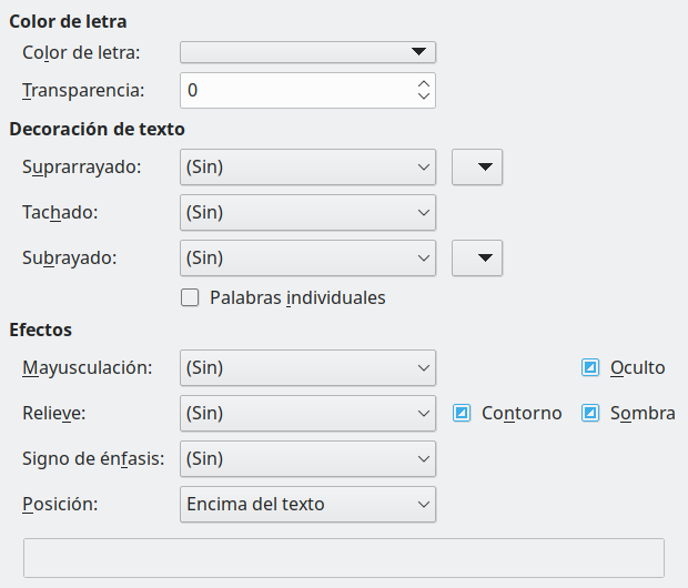 Imagen de la pestaña Efectos tipográficos