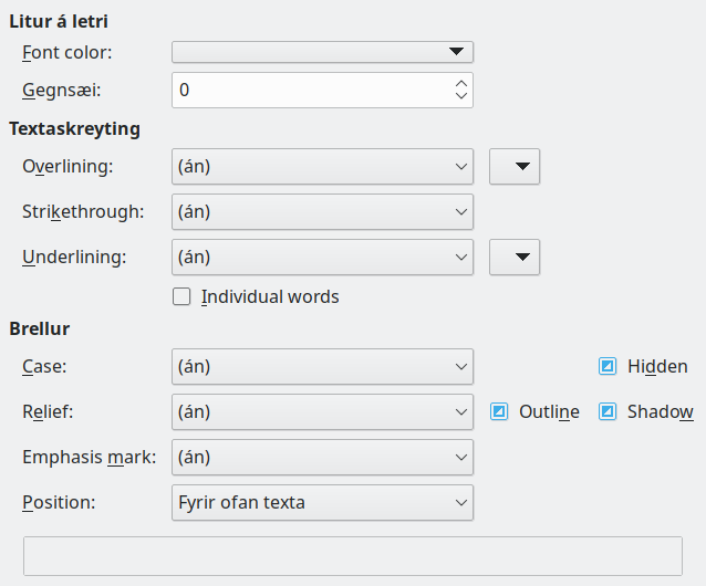 Font Effects Page Dialog Image