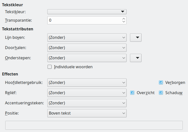Afbeelding van dialoogvenster Teksteffecten