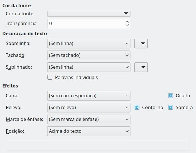 Imagem da caixa de diálogo Efeitos da fonte