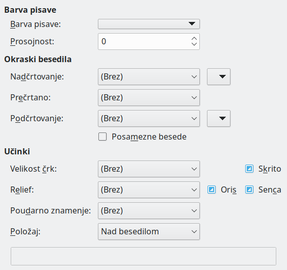 Slika zavihka pogovornega okna Učinki strani