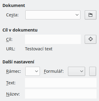 Obrázek dialogového okna  Hypertextový odkaz - Dokument