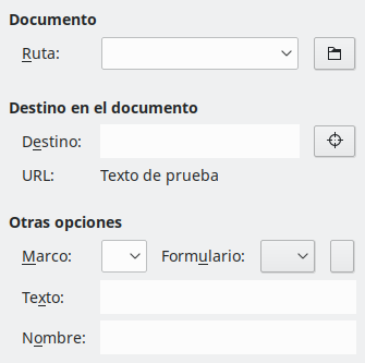 Imagen de cuadro diálogo de hipervínculo a página de documento