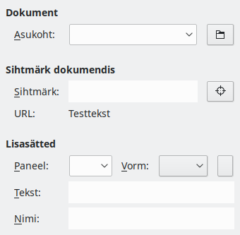 Ekraanipilt dokumentidevahelise hüperlingi sätetest