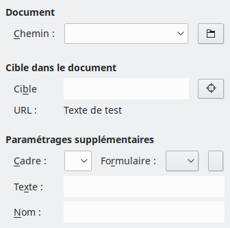 Image de l'onglet de la boîte de dialogue Hyperlien du document