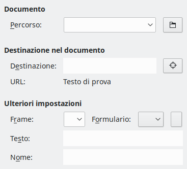 Immagine finestra di dialogo pagina del Collegamento ipertestuale a documento