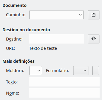 Imagem da opção Documento, caixa de diálogo Hiperligação