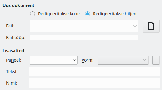 Ekraanipilt uue dokumendi hüperlingi sätetest