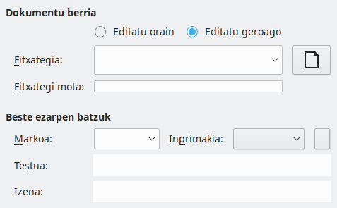 Hiperesteken dokumentu berriaren elkarrizketa-koadroaren irudia