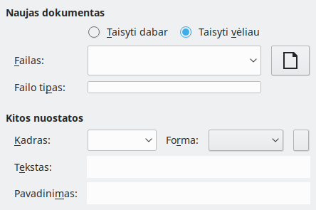 Naujo dokumento hipersaito lango nuotrauka