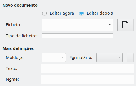 Imagem da opção Novo documento, caixa de diálogo Hiperligação