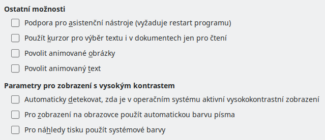 Obrázek dialogového okna  Možnosti Zpřístupnění