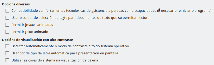 Imaxe da caixa de diálogo de opcións de accesibilidade