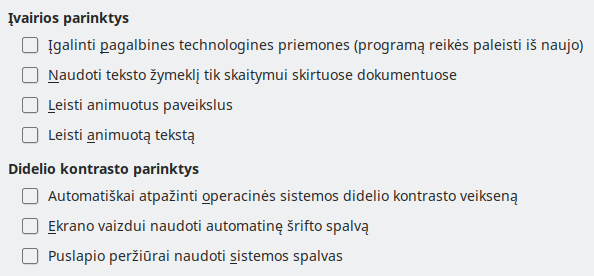 Pritaikymo neįgaliesiems parinkčių lango nuotrauka