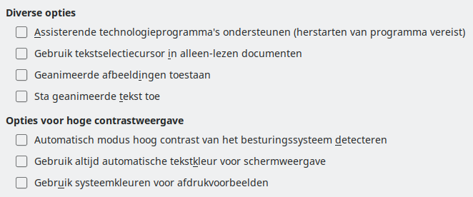Afbeelding van dialoogvenster Opties - Toegankelijkheid
