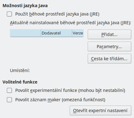 Obrázek dialogového okna Možnosti Pokročilé