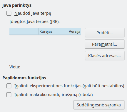 Kitų parinkčių lango nuotrauka