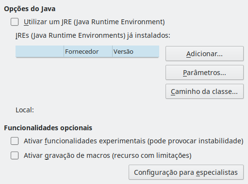 Imagem da caixa de diálogo Opções Avançado