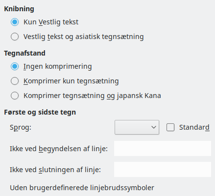 Billede af dialogen Indstillinger Asiatisk 