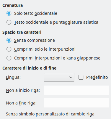 Immagine finestra di dialogo Layout asiatico delle opzioni