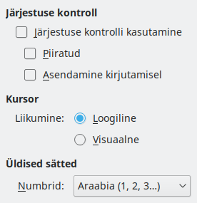 Ekraanipilt keerukate kirjasüsteemide sätete dialoogist