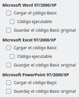 Imagen del cuadro de diálogo Opciones, sección Cargar/guardar