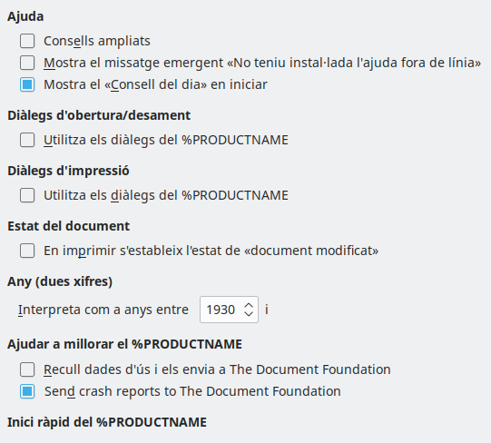 Imatge del diàleg d'opcions generals