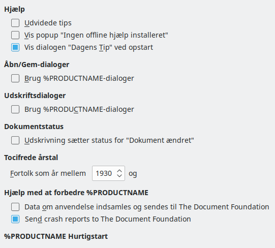 Billede af dialogen Indstillinger – Generelt
