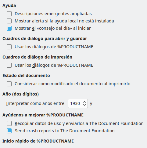 Imagen del cuadro de diálogo Opciones, sección General