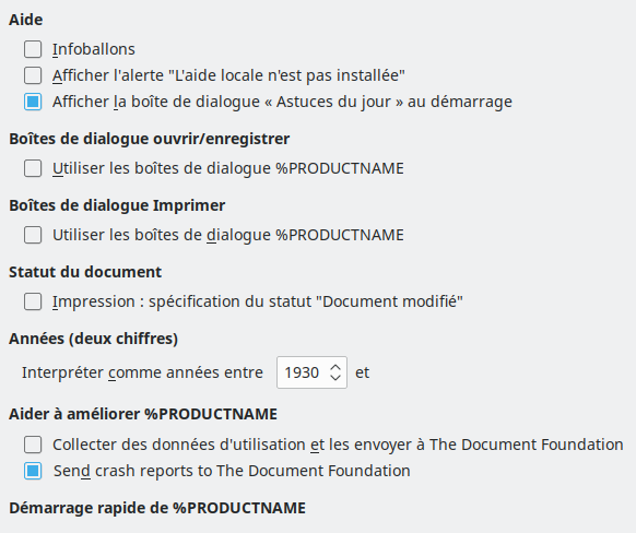 Image de la boîte de dialogue Options générales