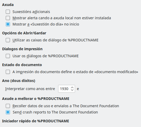 Imaxe da caixa de diálogo Xeral de Opcións
