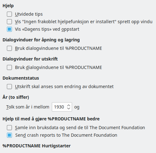Dialog for generelle alternativer