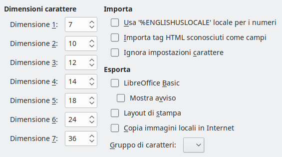 Immagine finestra di dialogo HTML delle opzioni