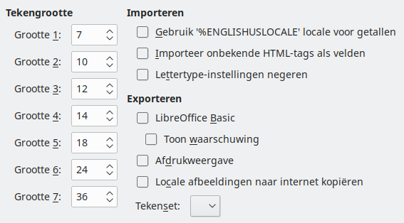 Afbeelding van dialoogvenster Opties - HTML-compatibiliteit