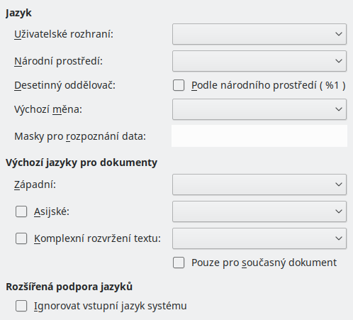 Obrázek dialogového okna Možnosti Jazyky