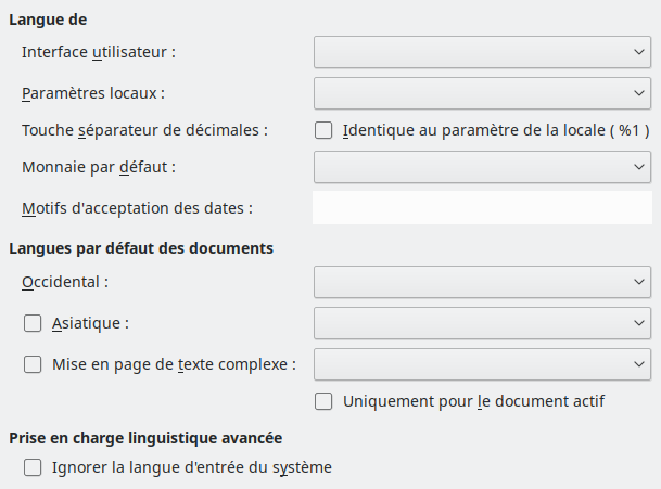 Image de la boîte de dialogue Options linguistiques