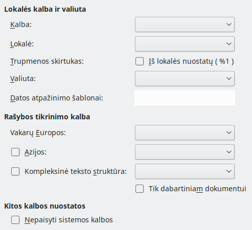 Kalbos parinkčių lango nuotrauka